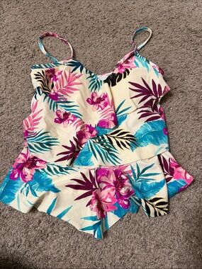 St. John's Bay Floral Tankini in Cream, Pink, Teal, Purple